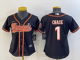 Women's Cincinnati Bengals #1 JaMarr Chase Black With Patch Cool Base Stitched Baseball Jersey,baseball caps,new era cap wholesale,wholesale hats